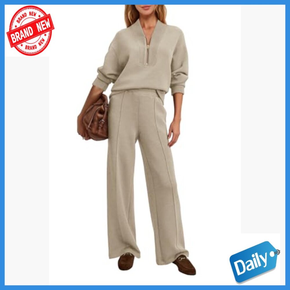 Soft Blend Lounge Set Half Zip Pullover Wide Leg … - image 2